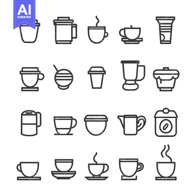 Set of 20 Coffee and Tea Related Icons in Line Style