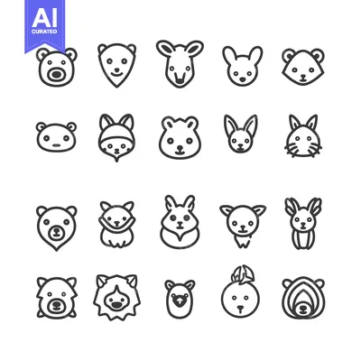 Popular premium asset: Set of 20 Cute Animal Face Icons in Line Style