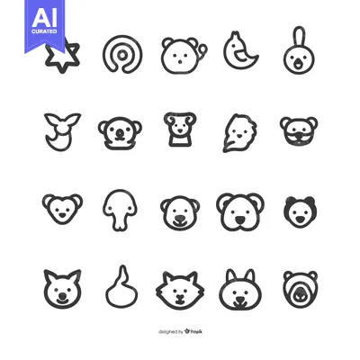 Aset desain premium: Set of 20 Cute Animal Head Icons in Line Style