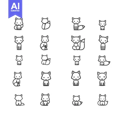 Popular premium asset: Set of 20 Cute Fox Icon Design in Outline Style