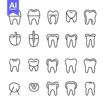 Set of 20 Dental Icons with Outline Style