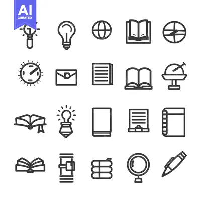 Aset desain premium: Set of 20 Education, School, University, and Knowledge Related Line Ic