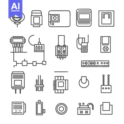 Aset desain premium: Set of 20 electronic device icons in outline style