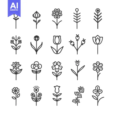 Set of 20 Flower and Plant Line Icons