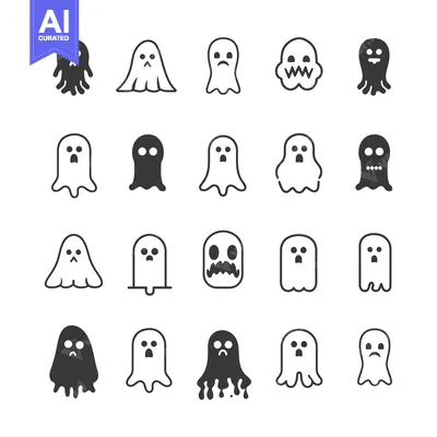 Aset desain premium: Set of 20 Ghost Icons in Various Expressions