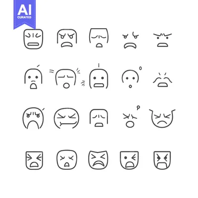 Popular premium asset: Set of 20 Hand-Drawn Line Art Emojis Expressing Anger, Frustration, an