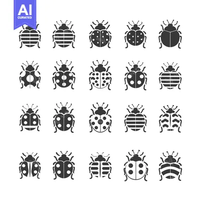 Aset premium populer: Set of 20 Ladybug Icons with Different Designs