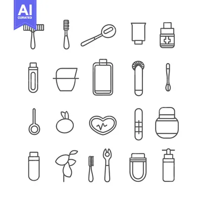 Aset desain premium: Set of 20 Linear Icons Representing Various Objects and Items