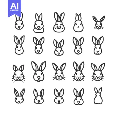 Popular premium asset: Set of 20 Line Art Bunny Rabbit Face Icons