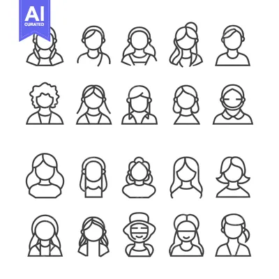 Premium design asset: Set of 20 Line Icons Depicting Women with Different Hairstyles