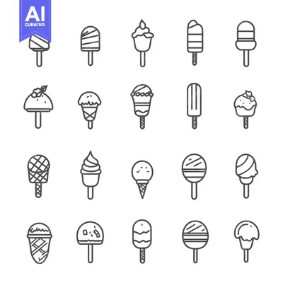 Set of 20 Line Icons for Ice Cream and Frozen Treats