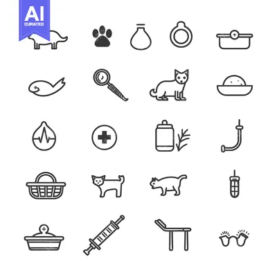 Aset premium populer: Set of 20 Line Icons for Pet Clinic and Veterinary Care