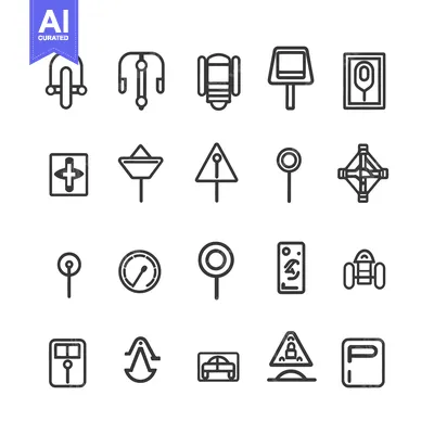 Set of 20 Line Icons for Playground, Traffic, and Other Signs