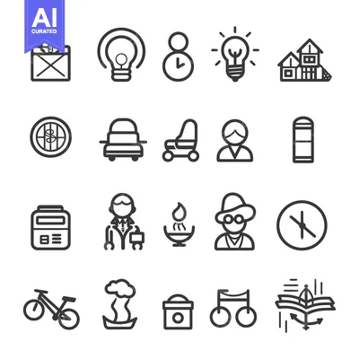 Aset premium populer: Set of 20 Line Icons for Various Subjects and Concepts