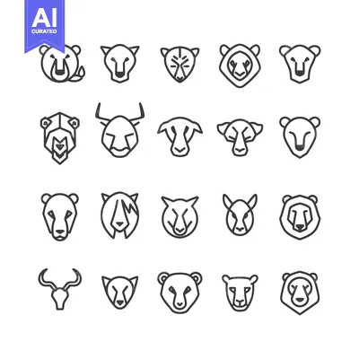 Aset premium populer: Set of 20 Line Icons of Animal Heads