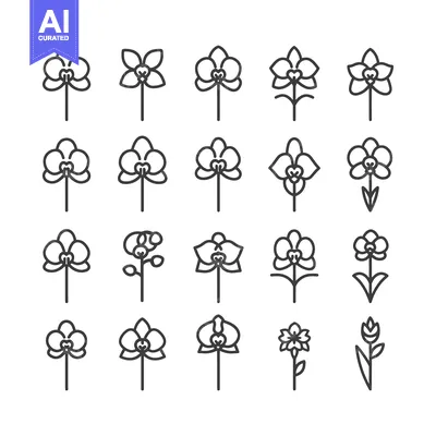 Popular premium asset: Set of 20 Line Icons of Different Orchid Flowers