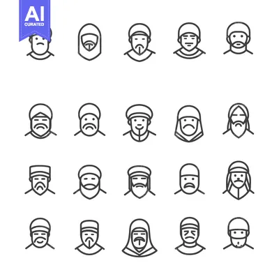 Popular premium asset: Set of 20 Line Icons of Men with Different Headwear