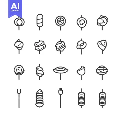 Aset premium populer: Set of 20 Line Icons of Skewers with Various Foods