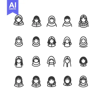 Aset premium populer: Set of 20 Line Icons of Women Wearing Traditional Clothing