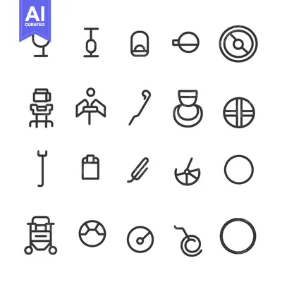 Aset desain premium: Set of 20 Line Icons Related to Circles, Wheels, and Circular Objects