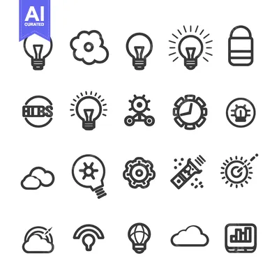 Aset desain premium: Set of 20 line icons related to innovation, idea, and technology