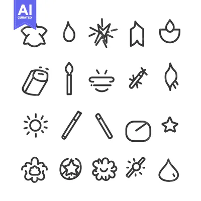 Set of 20 Line Icons Related to Light, Brightness, and Luminosity