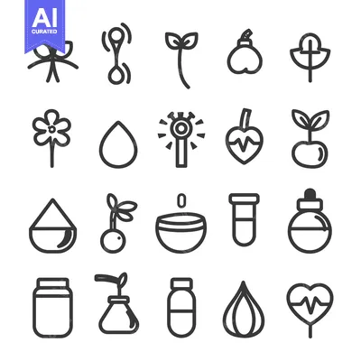 Aset premium populer: Set of 20 Line Icons Related to Natural Products and Herbal Remedies