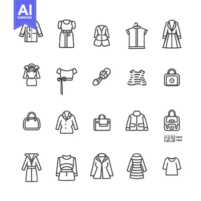 Set of 20 Line Icons Related to Women's Fashion and Accessories