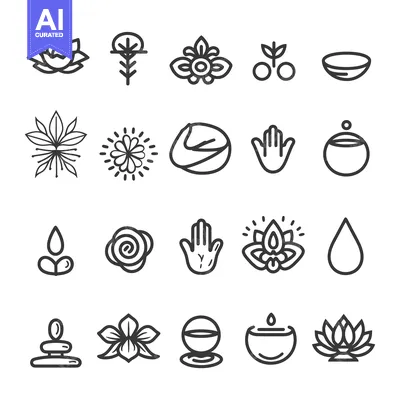 Set of 20 line icons related to yoga, meditation, and relaxation