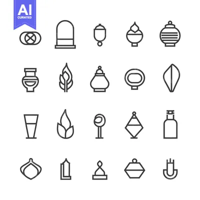 Set of 20 Line Icons Representing Different Types of Lamps