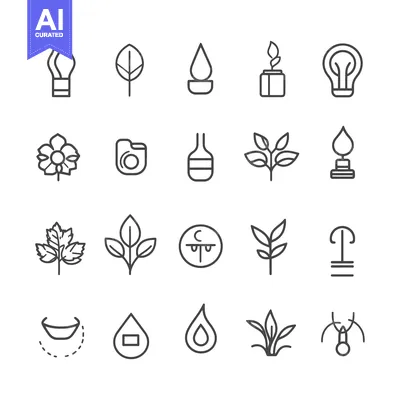 Aset desain premium: Set of 20 Line Icons Representing Ideas, Growth, and Innovation