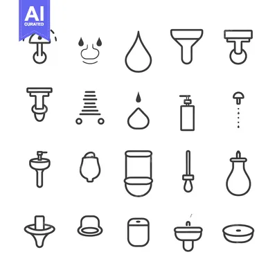 Aset desain premium: Set of 20 Line Icons Representing Plumbing and Bathroom Fixtures
