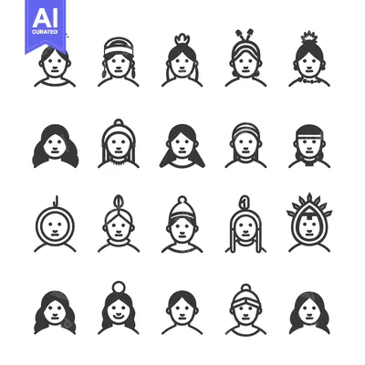 Aset desain premium: Set of 20 Native American Icons with Different Headwear