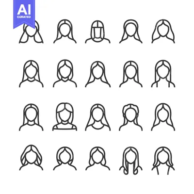 Aset desain premium: Set of 20 Outline Female Avatar Icons