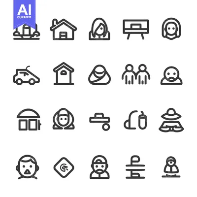 Aset premium populer: Set of 20 Outline Icons for People, Objects, and Locations