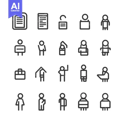 Set of 20 Outline Icons of People and Objects