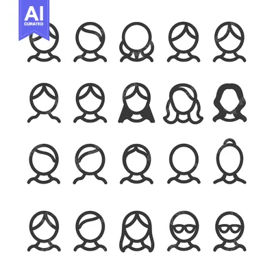 Popular premium asset: Set of 20 Outline Icons of Women with Different Hairstyles