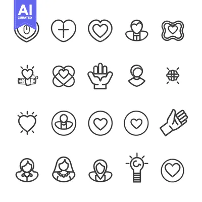 Aset premium populer: Set of 20 Outline Icons Related to Heart, Love, and Charity