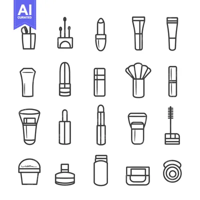 Aset desain premium: Set of 20 Outline Makeup Icons