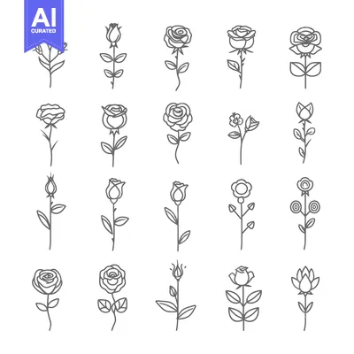 Popular premium asset: Set of 20 Outline Rose Flower Illustrations