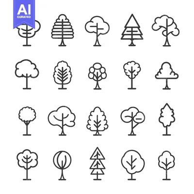 Aset desain premium: Set of 20 Outline Tree Icons