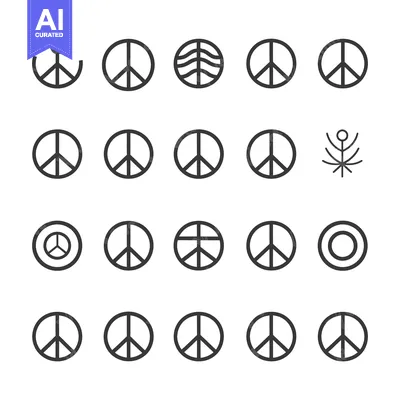 Set of 20 Peace Sign Variations, Including Anchor, Waves, and Tree Des