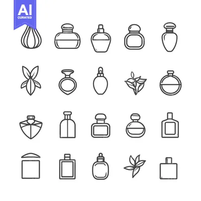 Premium design asset: Set of 20 Perfume Bottles and Floral Icons in Outline Style