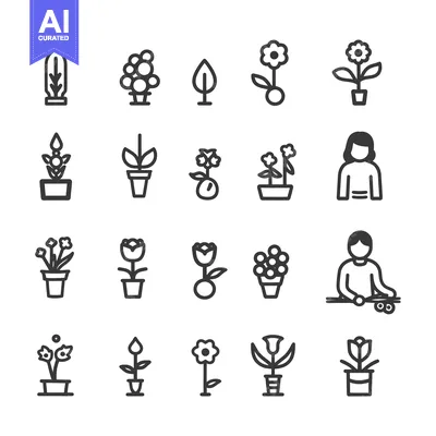 Premium design asset: Set of 20 Plant and Flower Icons in Black and White