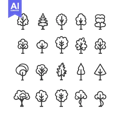 Premium design asset: Set of 20 Simple Black and White Tree Icons