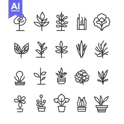 Aset desain premium: Set of 20 Simple Line Icons of Different Types of Plants