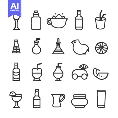 Set of 20 Simple Line Icons Related to Alcoholic Beverages and Cocktai