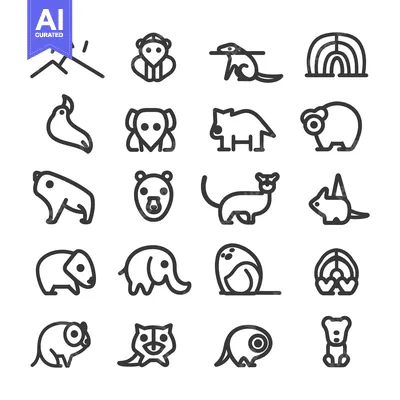 Set of 20 Simple Outline Animal Icons