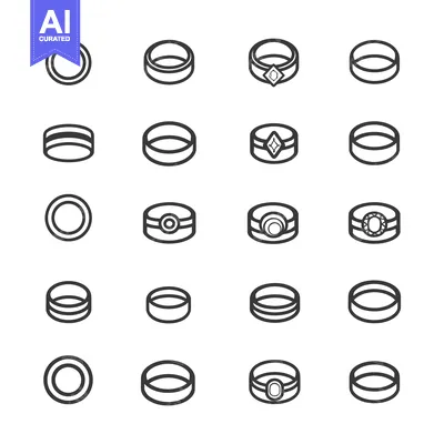 Set of 20 Simple Ring Icons with and without Gems