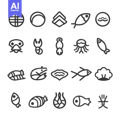 Aset premium populer: Set of 20 Simple Seafood Icons